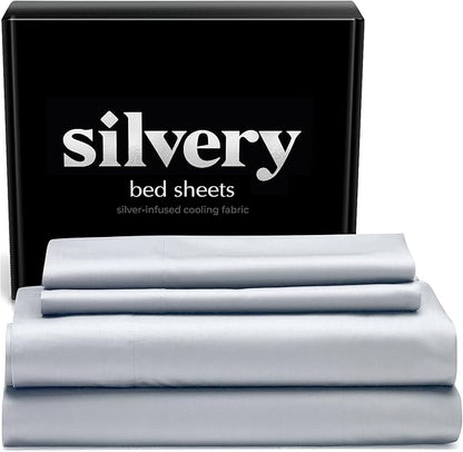 Silvery Silver Infused Bed Sheets Set - Award-Winning Self-Cooling Fabric with Self-Cleaning Silvery Technology™ That Stays Fresh 3X Longer for Hygienic Sleep (Gray, Full)