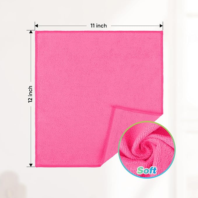 HOMEXCEL Pink Microfiber Cleaning Cloth, 24 Pack Absorbent Cleaning Rags - Image 2