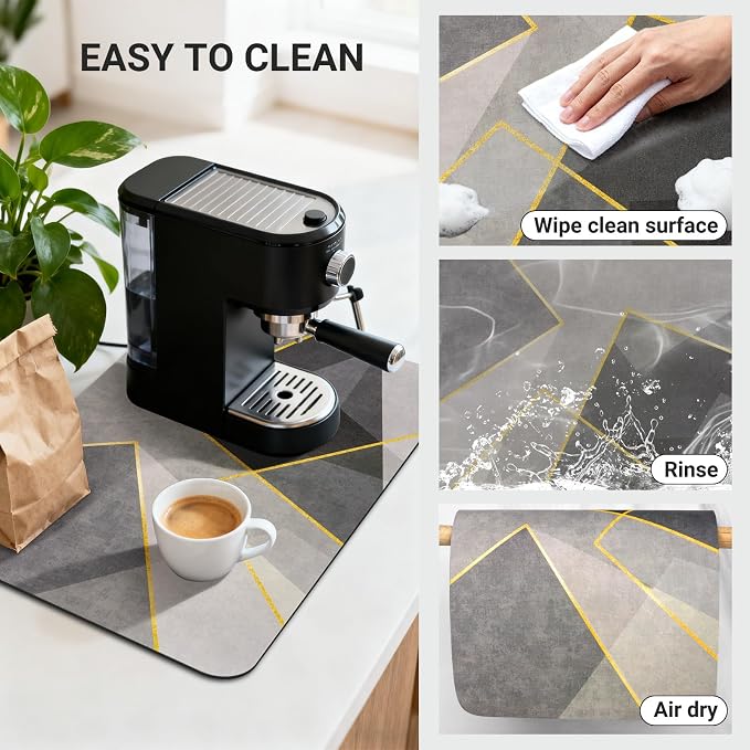Coffee Splash Mat, 24 x 16 Inch, Geometric Bar Mat, Absorbent Hide Stain Rubber - Image 4
