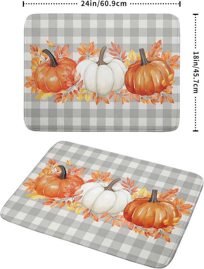 Fall Dish Drying Mat for Kitchen Counter Autumn Orange White Pumpkins Festival - Image 2