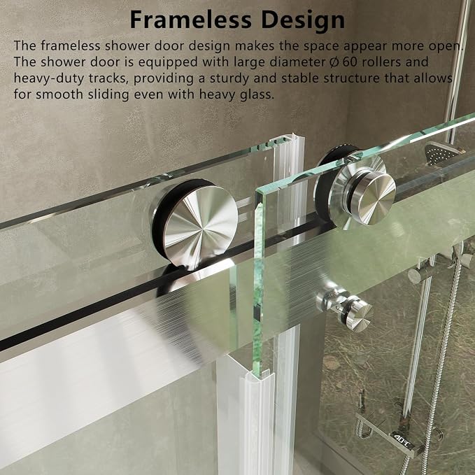 Frameless Soft Close Shower Door, 72 "H, 3/8" Clear Tempered Glass, Double - Image 4