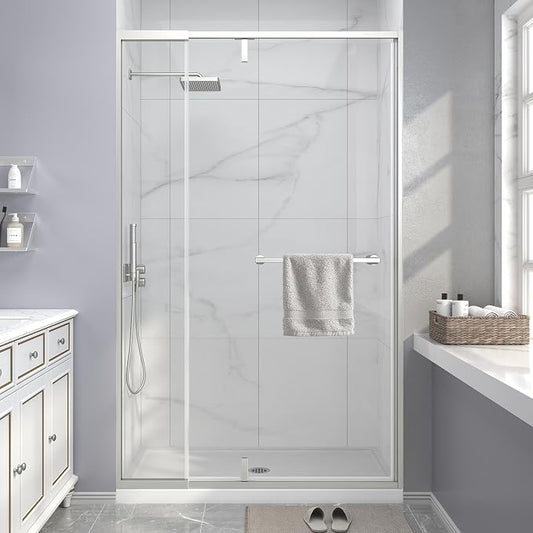 Semi Frameless Pivot Shower Door 36-42" W x 72" H, Swing Shower Glass Doors by EASYWORC