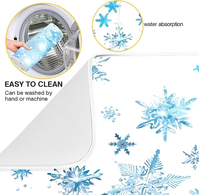 Winter Snowflake Blue Dish Drying Mat - Image 2