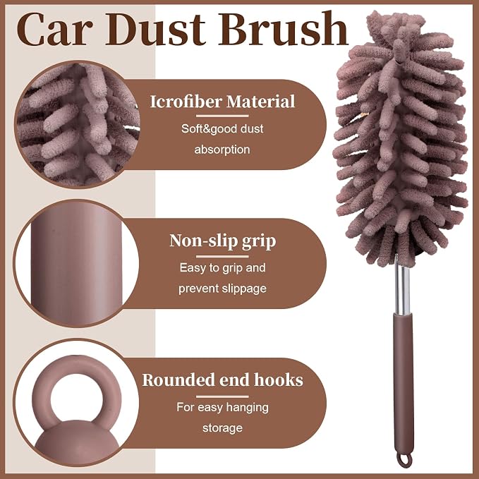 2 PCS Car Interior Duster with Extension Pole, Microfiber Car Dusters with - Image 3