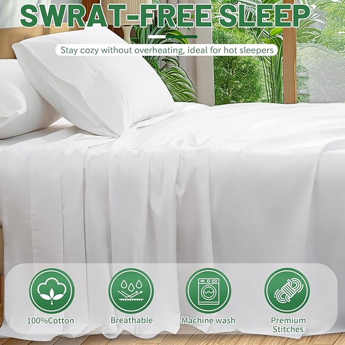 Extra Deep Pocket Queen Sheets 18-24 Inch 1000 Thread Count 100% Egyptian Cotton Sateen Weave Soft Breathable 4 Pieces（Queen,White）