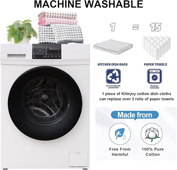 Kitinjoy Cotton 16 Pack Kitchen Towels and Dishcloths Sets, 16 x 25 Inch & 12 X - Image 5