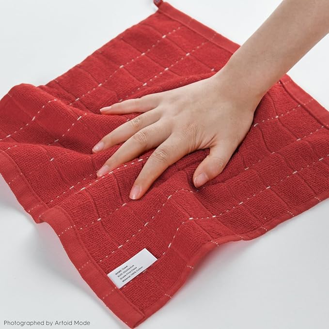 Artoid Mode Checkered Designed Cotton Red Terry Kitchen Dish Cloths, 12x12 Inch - Image 5