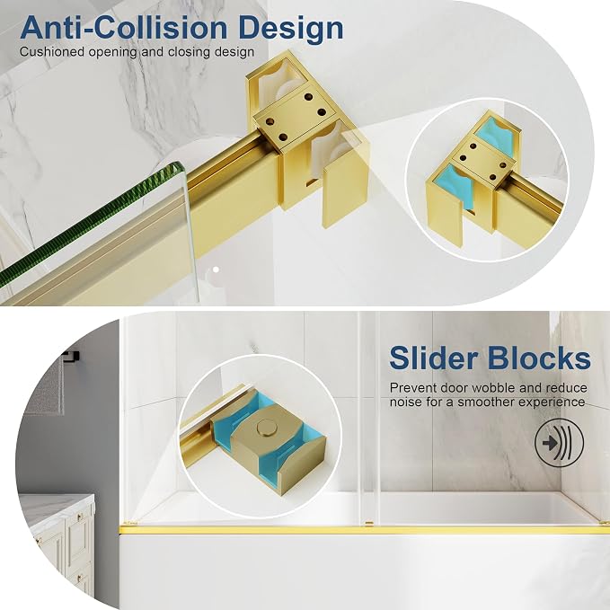 Frameless Bathtub Shower Door, 55-60" W x 60" H Double Sliding Tub Shower Door - Image 7