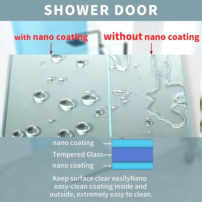 Pivot Shower Door, Adjustable Width 58.5-60" W x 76" H Hinged Shower Glass Door - Image 5