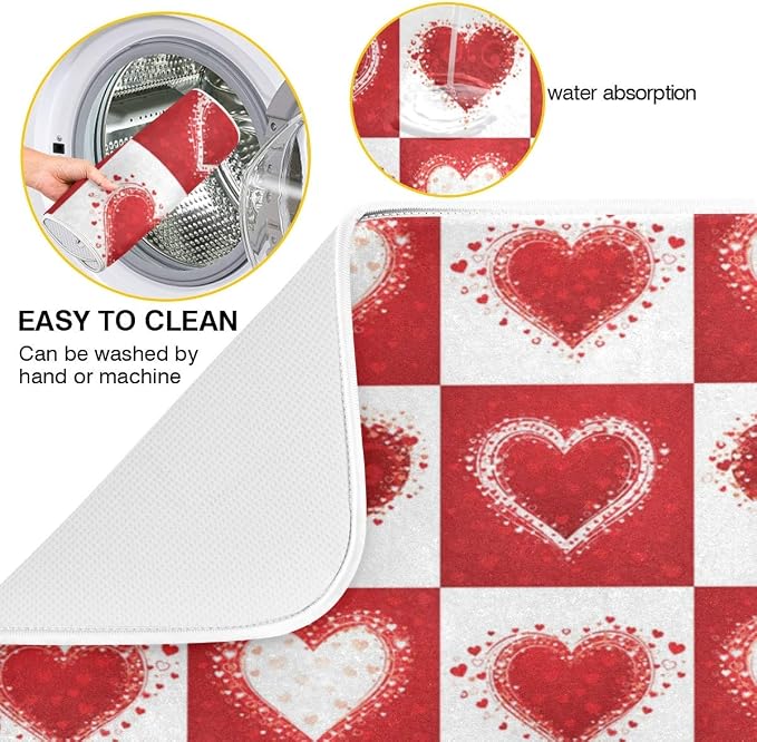 Valentine's Day Love Heart Red Buffalo Plaid Dish Drying Mat 18x24 - Image 2