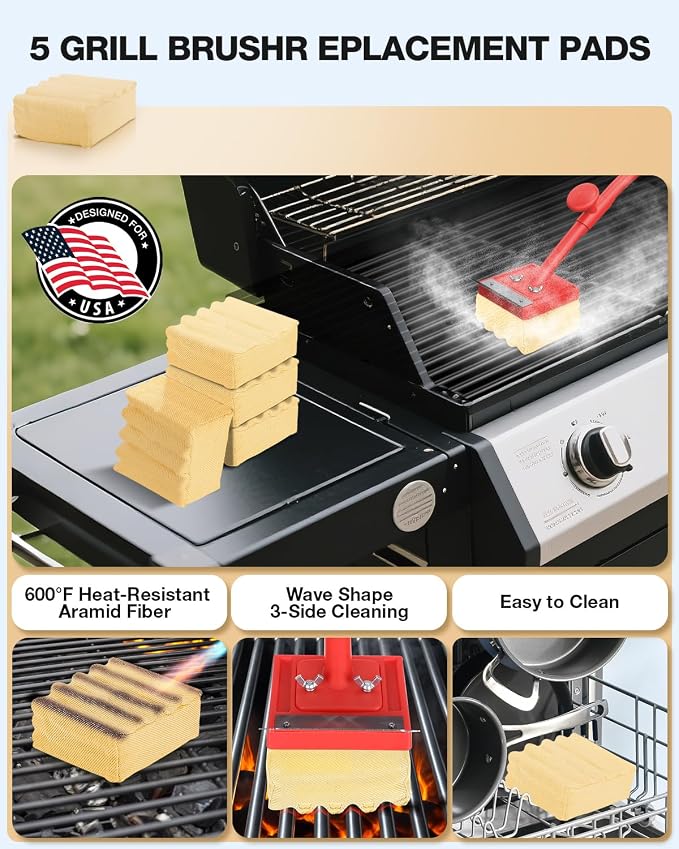 Grill Brush Bristle Free, 4 Replaceable BBQ Cleaning Head, Safe Replacement - Image 2
