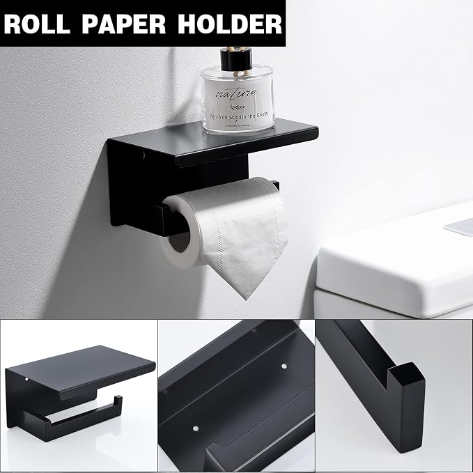 TNOMS Black Towel Bar Set 5-Piece Bathroom Hardware Set Including 23.6 Inch - Image 4