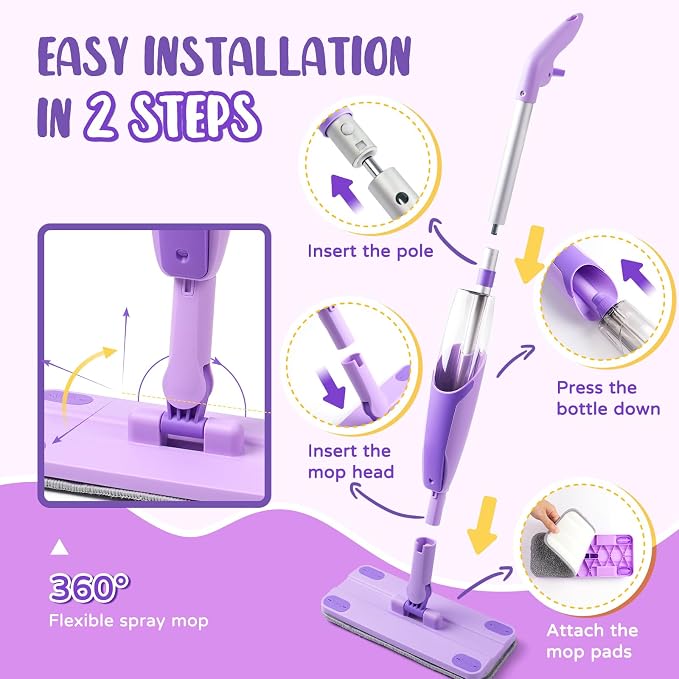 Purple Mini Spray Mop for Toddler-Montessori Cleaning Toy That Real Spray Water - Image 8