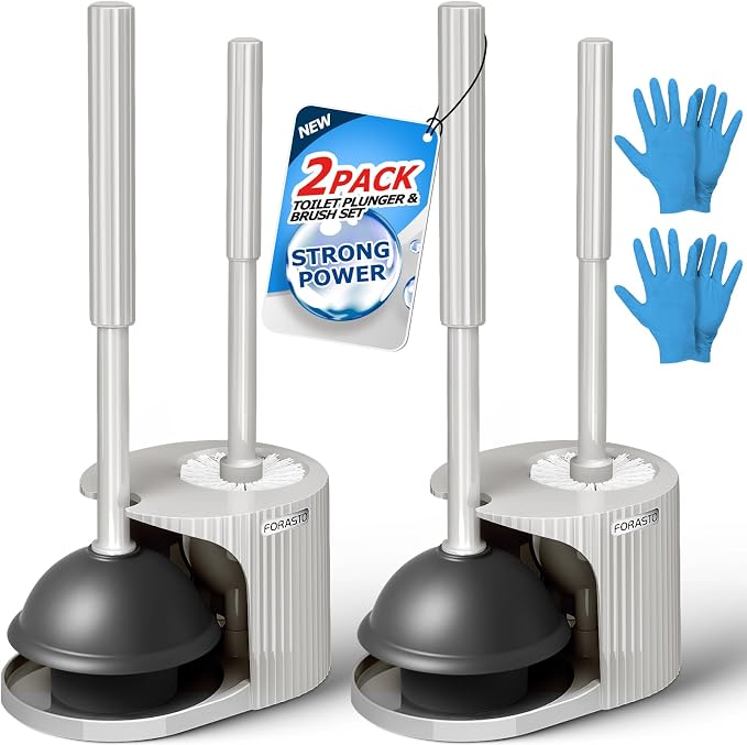 2Pack 2 in 1 Toilet Brush and Plunger Set, Extended Handle Plunger，Toilet Bowl by FORASTO