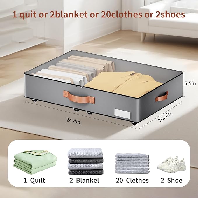 Under bed Storage With Wheels, Low profile 5.5 inches Height Storage Bins - Image 3