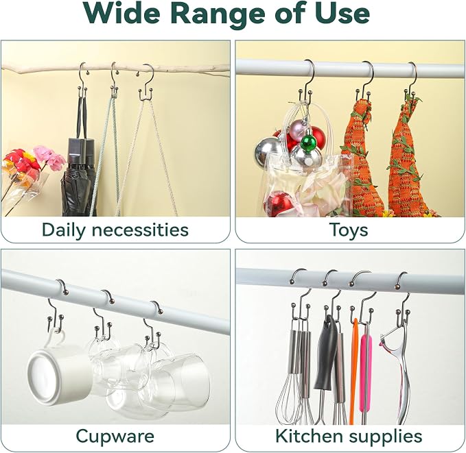 Goowin Shower Curtain Hooks, Durable Shower Curtain Rings Rust Proof, Double - Image 7