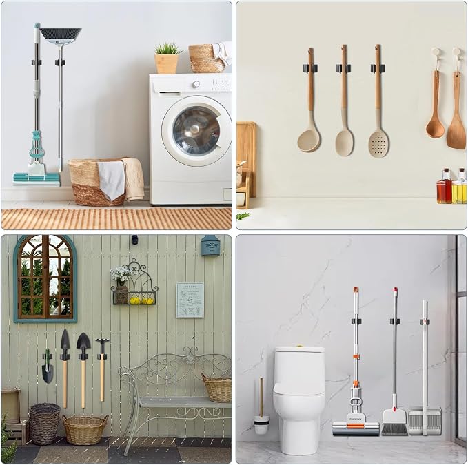 3-H Stainless Steel Broom Holder Wall Mount 8 Pack, Heavy Duty Mop and Broom - Image 3