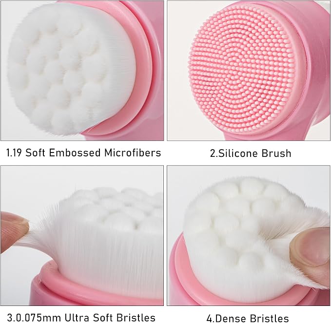Face Brush 2 in 1, Silicone Facial Cleansing Exfoliating Brush Soft Bristles - Image 3