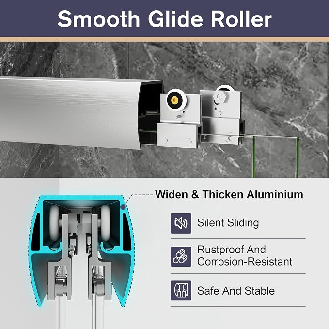 Double Sliding Shower Door, 1/4'' Clear SGCC Tempered Glass - Image 5