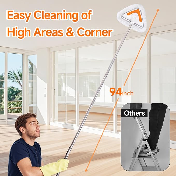 Wall Mop Cleaner with Long Handle, 94” Multipurpose Wall Duster, Ceiling Mop - Image 2