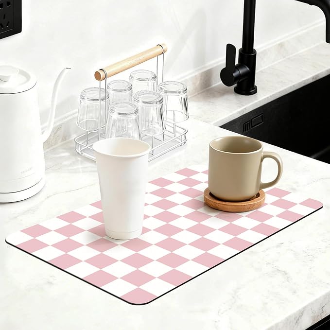 16" x 24" Checkered Dish Drying Mat by Unknown