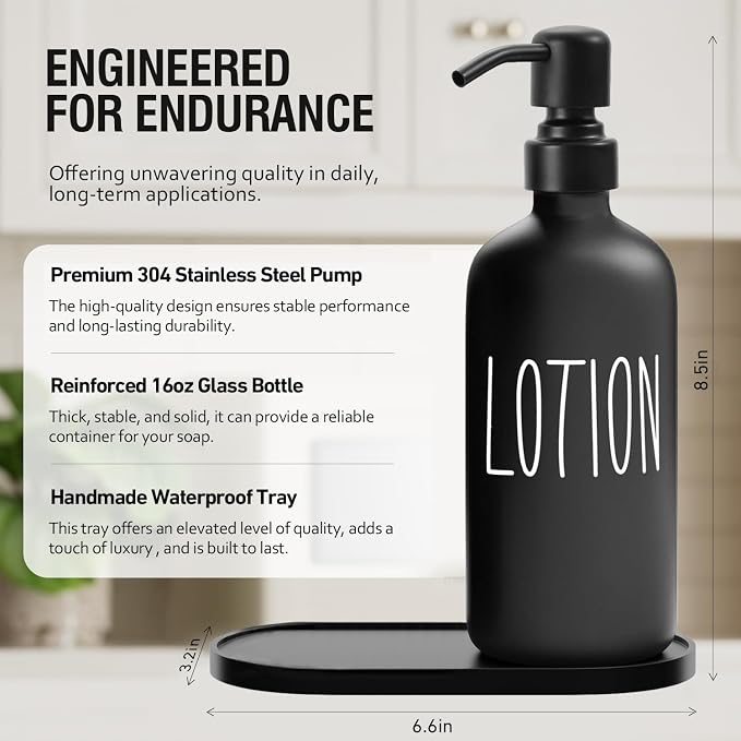 MOMEEMO Black Soap Dispenser Bathroom, Contains Lotion and Hand Soap Dispenser - Image 2