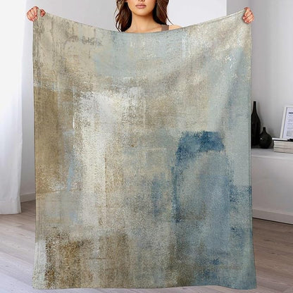 Abstract Gradient Blanket, Modern Fashion Art Blue Grey Brown Painting Strokes Pattern Soft Warm Cozy Plush Flannel Covers for Livingroom Bedroom Couch Chair Camping Travel Home Decor Tapestry 30x40in