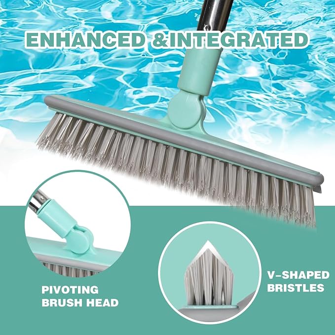 Pool Brush V-Shape Brush with 63" Adjustable Long Handle, Shower Swimming Pool - Image 4