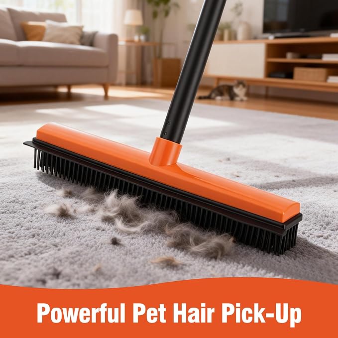 Rubber Broom for Pet Hair on Carpet & Stairs, Adjustable Long Handle Rubber - Image 3