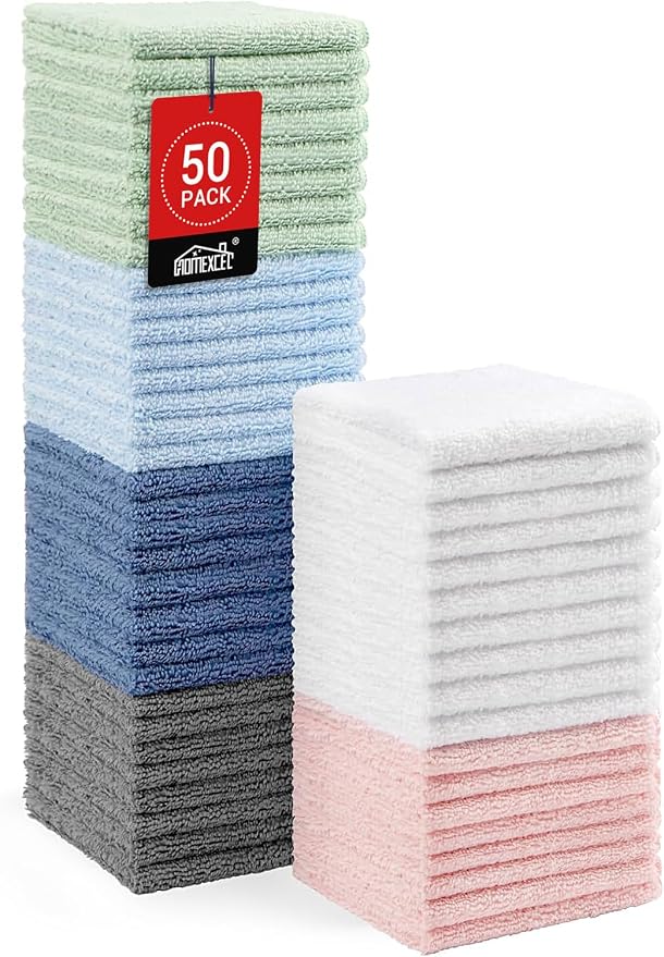 HOMEXCEL Microfiber Washcloths 50 Pack, Highly Absorbent and Soft Face Towel by HOMEXCEL