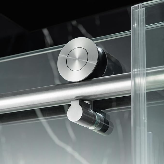 Woodbridge Frameless Single Sliding Shower Doors in Brushed Nickel Finish - Image 11