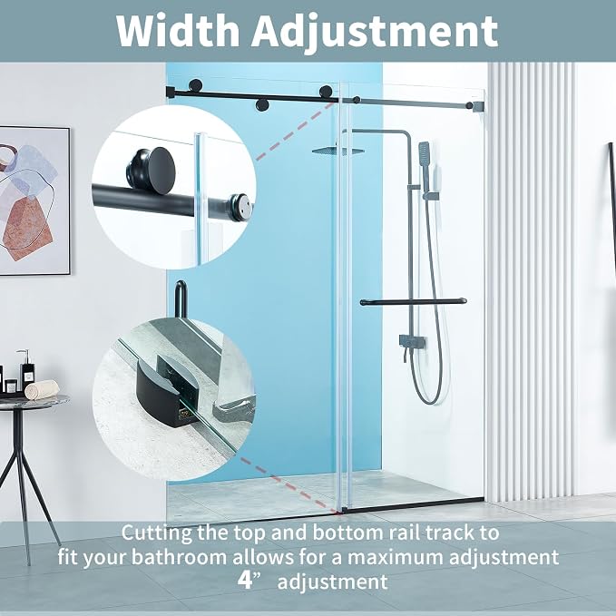 56-60" W x 76" H Frameless Sliding Shower Door, Frameless Shower Door, Shower - Image 5