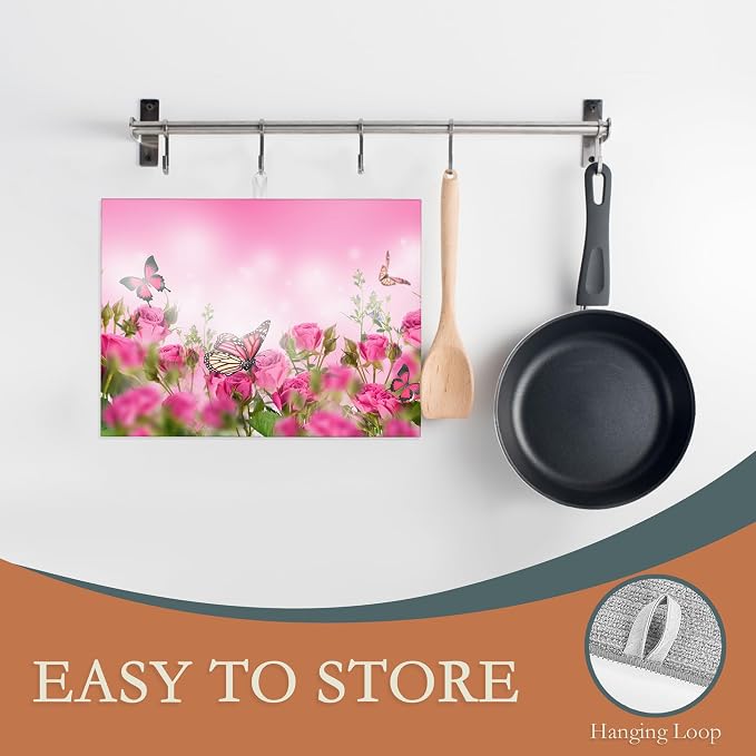 Pink Roses Flowers Dish Drying Mat - Image 3