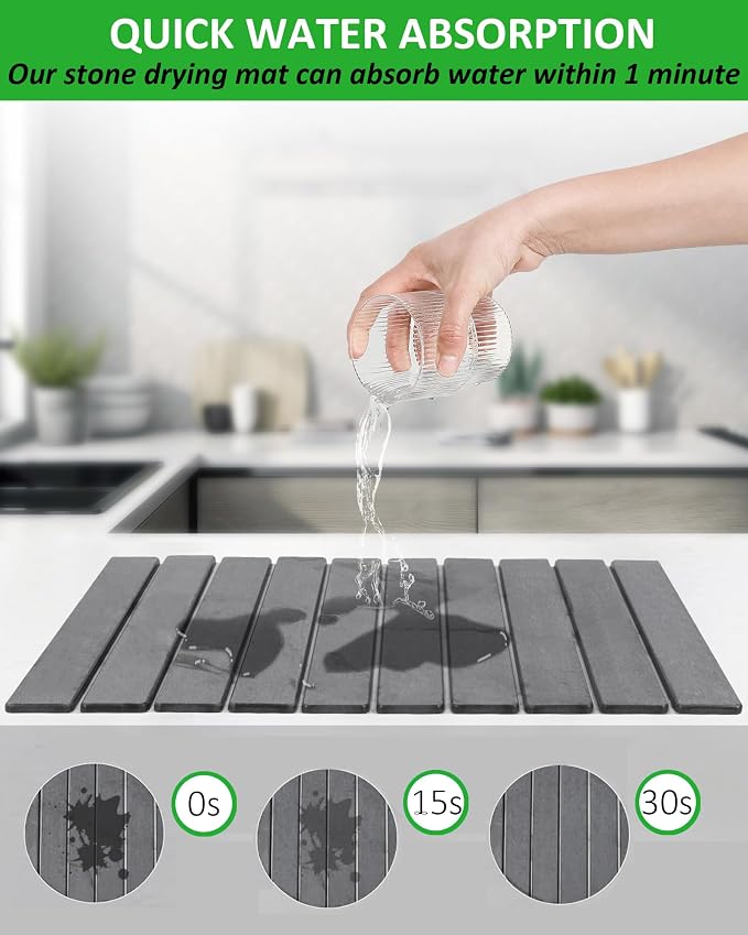 Large Stone Dish Drying Mat for Kitchen Counter, 24x16 Inches Foldable - Image 2