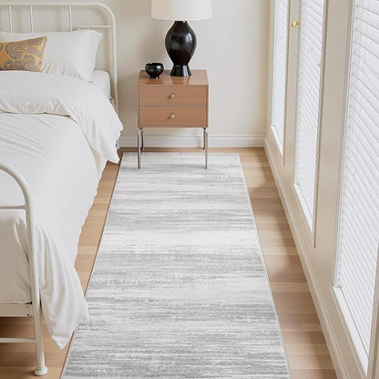 PADOOR Modern Abstract Runner Rug - 2x6 Washable Hallway Rugs, Ultra Soft Non-Slip Low Pile Floor Rugs for Hallway Entryway Kitchen Bedroom Bedside Laundry Room Grey