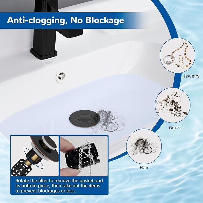 Hibbent 3 Pack Upgraded 3 in 1 Bathroom Sink Drain Strainer, Universal Pop Up - Image 2