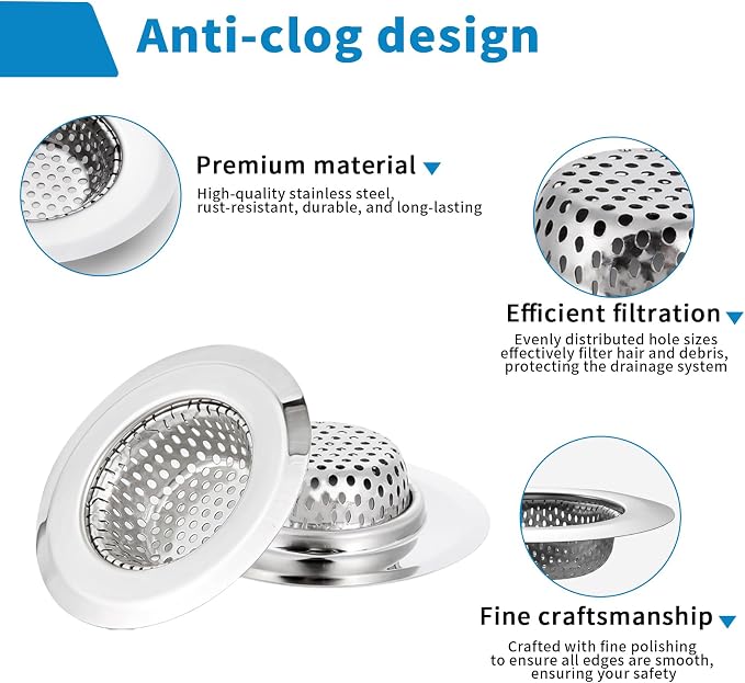 2 Pack Bathtub Drain Strainer, 2.75" Top / 1.75" Basket Stainless Steel Drain - Image 4