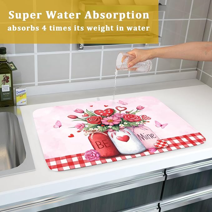 Rose Vase Dish Drying Mat 18x24 inch Romantic Floral Washable Absorbent Dish - Image 7