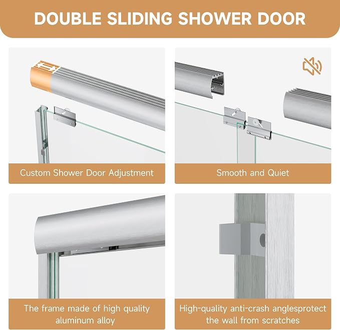 Shower Door 56-60 in. W x 72 in. H, UCALAFEE Semi-Frameless Double Sliding - Image 2