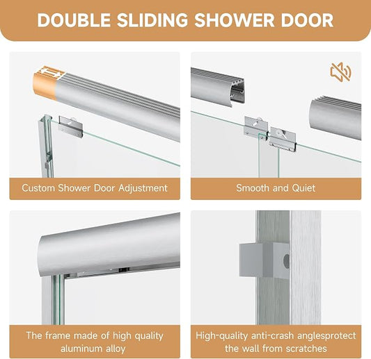 Shower Door 56-60 in. W x 72 in. H, UCALAFEE Semi-Frameless Double Sliding - Image 2