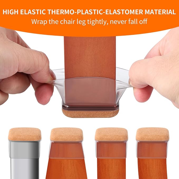 Ezprotekt 8 Pcs Rectangle Clear Silicone Chair Leg Floor Protectors, Rectangle - Image 3