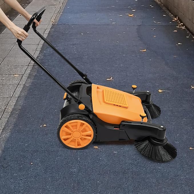 Outdoor Walk-Behind Hand Push Floor Sweeper Carpet Sweeper Manual Push Vacuum - Image 2