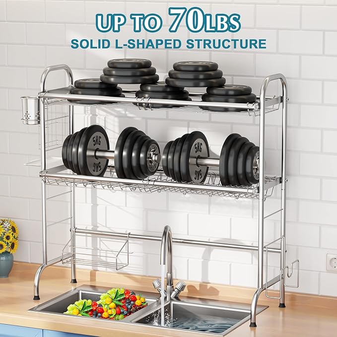 HOWDIA Stainless Steel 2-Tier Over The Sink Dish Drying Rack - Image 4