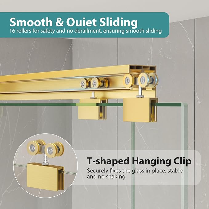KPUY Glass Shower Door, 61-66" W x 76" H Semi-Frameless Double Sliding Shower - Image 6
