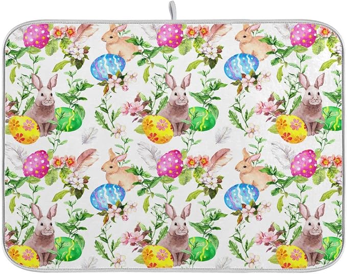 Happy Easter Day Bunny Dish Drying Mat by Wamika