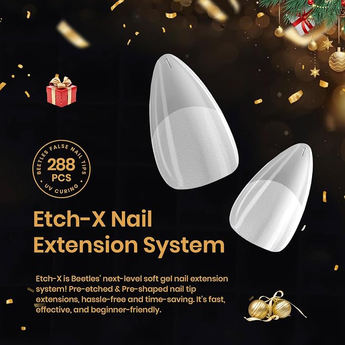 Beetles Extra Short Almond Nail Tips, 12 Sizes 288 PCS Pre-Shaped Clear Full - Image 2