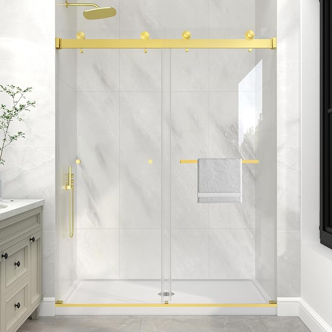 KPUY Frameless Shower Door, 55-60" W x 76" H Double Sliding Glass Shower Door by KPUY