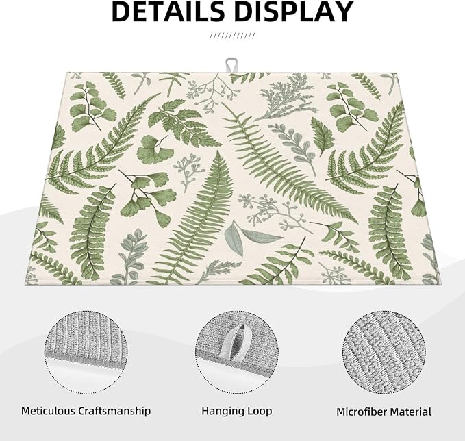Vintage Botanical Leaves Dish Drying Mat - Image 4