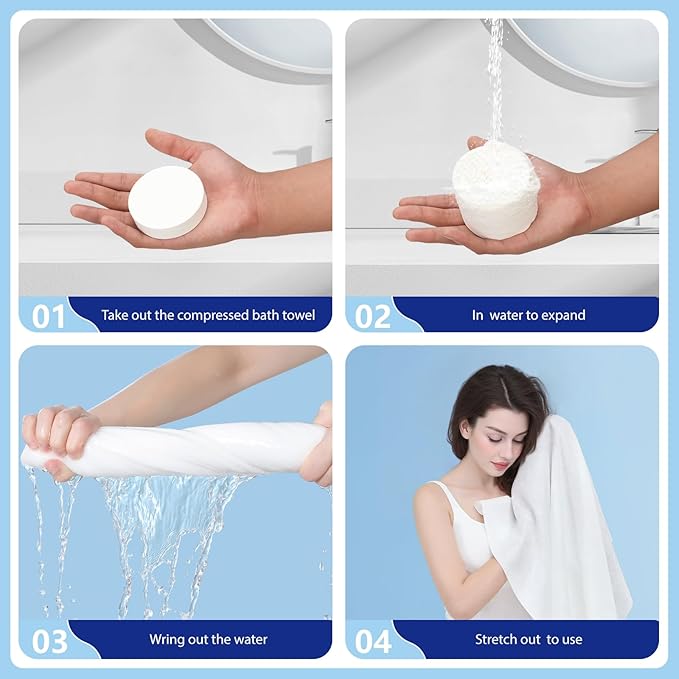 Disposable Bath Towels, Large Compressed Towel Tablets Disposable Towels Portable Thick Paper Towel Reusable Suitable for Hiking Camping Sports Swimming and Traveling, 55.1 x 27.5 Inches