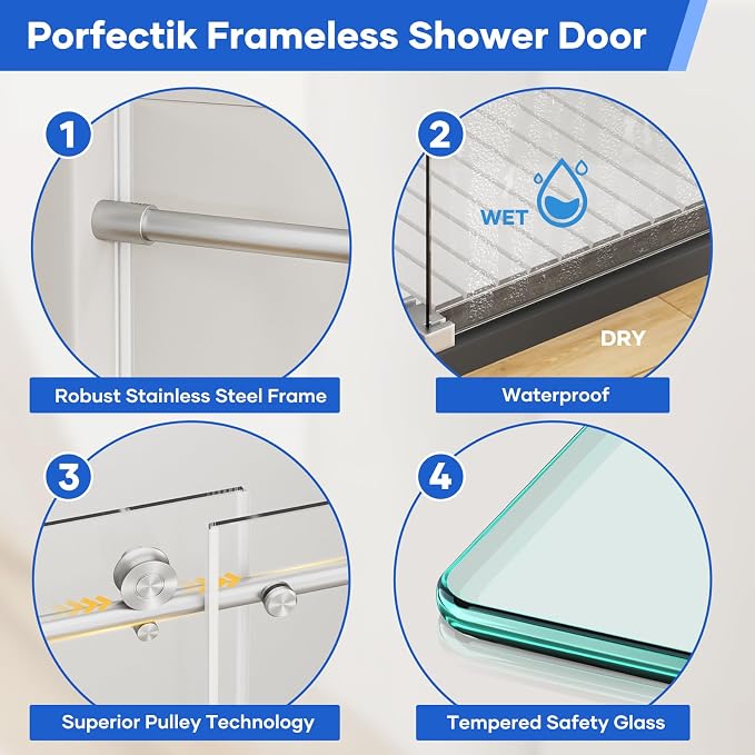 Zenith Shower Door, 60 in W x 74 in H Frameless Shower Door - Image 8